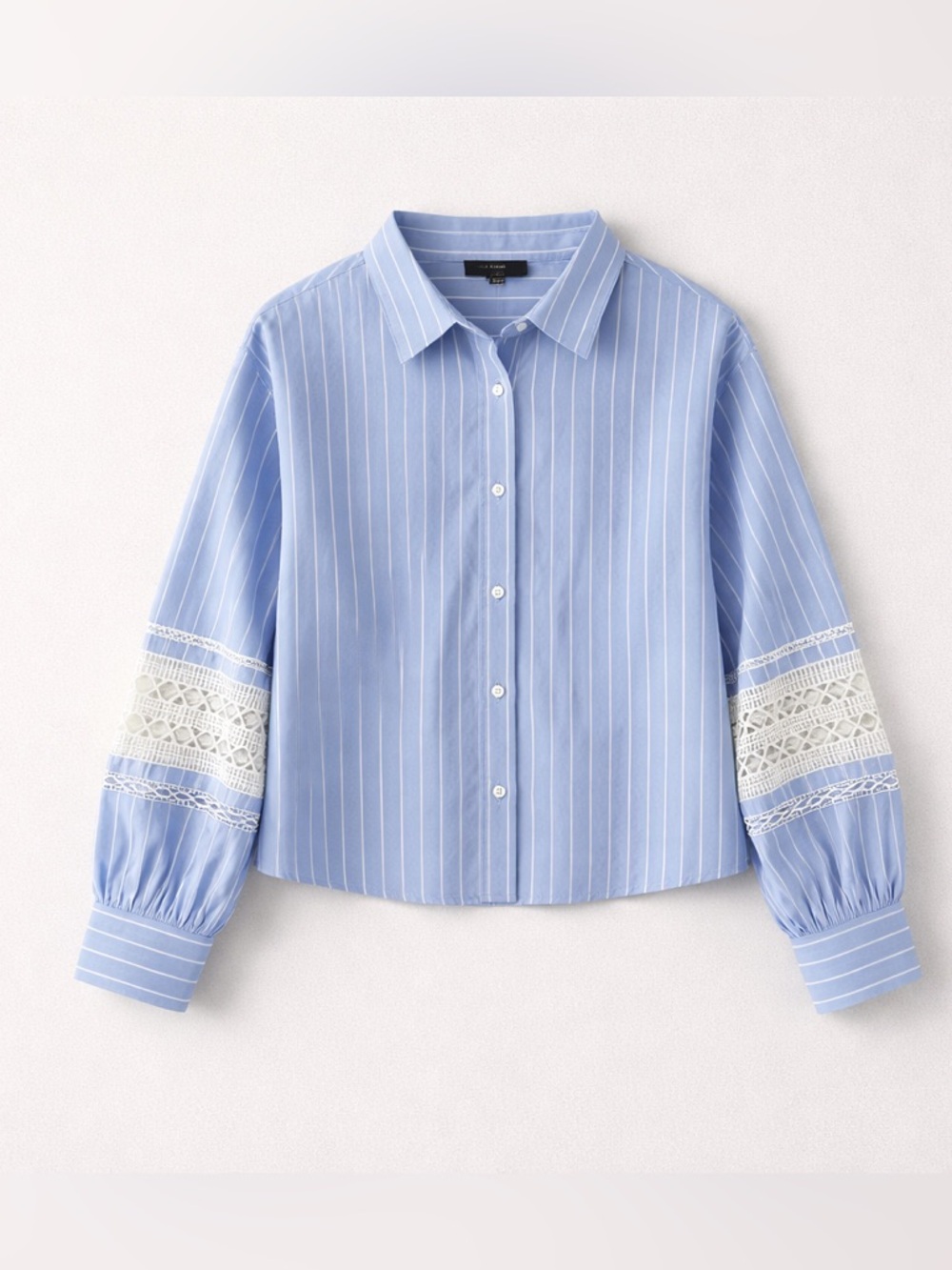 French Connection Blue & White Striped Lace-Trim Oversized Button Down Shirt
